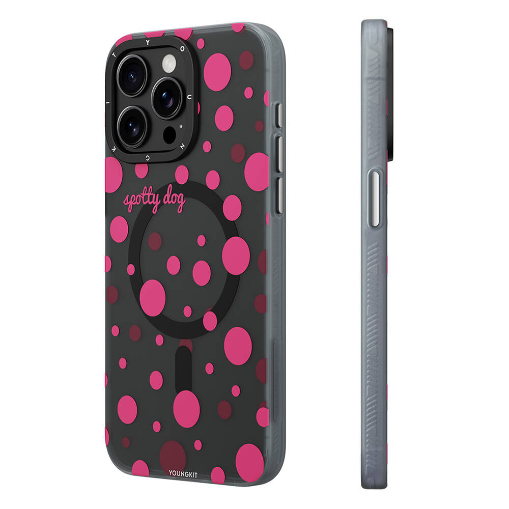 Youngkit Spots Serisi iPhone 15 Pro Max Magsafe Şarj Özellikli Polka Dot Desenli Telefon Kılıfı - 1 Youngkit Spots Serisi iPhone 15 Pro Max Magsafe Şarj Özellikli Polka Dot Desenli Telefon Kılıfı - 1